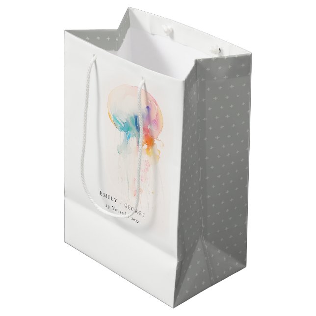 Colourful Watercolor Underwater Jellyfish Wedding Medium Gift Bag (Front Angled)