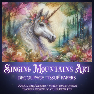 Colourful Watercolor Unicorn Woodland Decoupage Tissue Paper