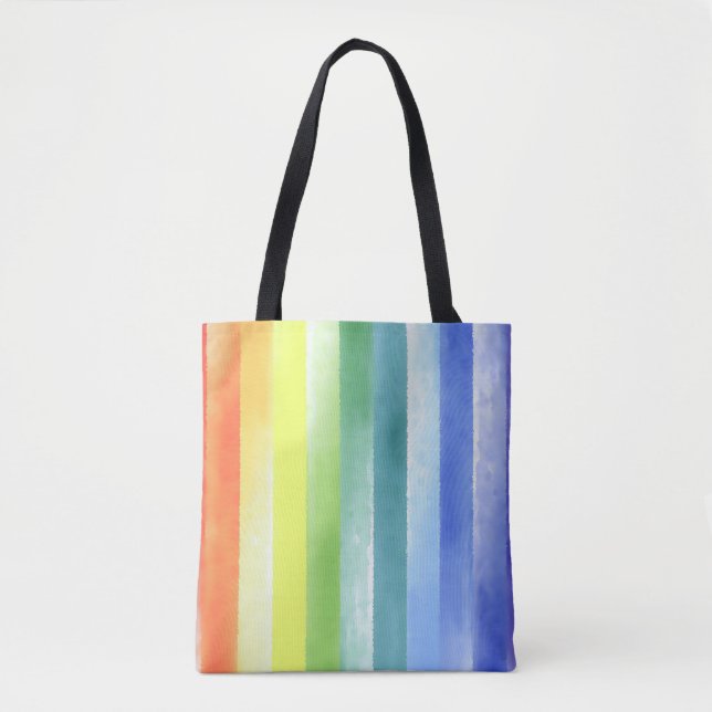 Colourful Watercolor Vertical Rainbow Pattern | Tote Bag (Front)