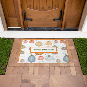 Colourful watercolor vines pumpkin patch  doormat