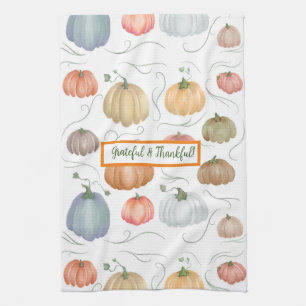 Colourful watercolor vines pumpkin patch kitchen towel