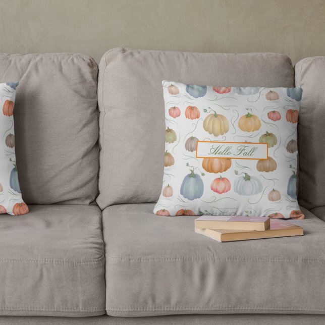 Colourful watercolor vines pumpkin patch  throw pillow (Creator Uploaded)
