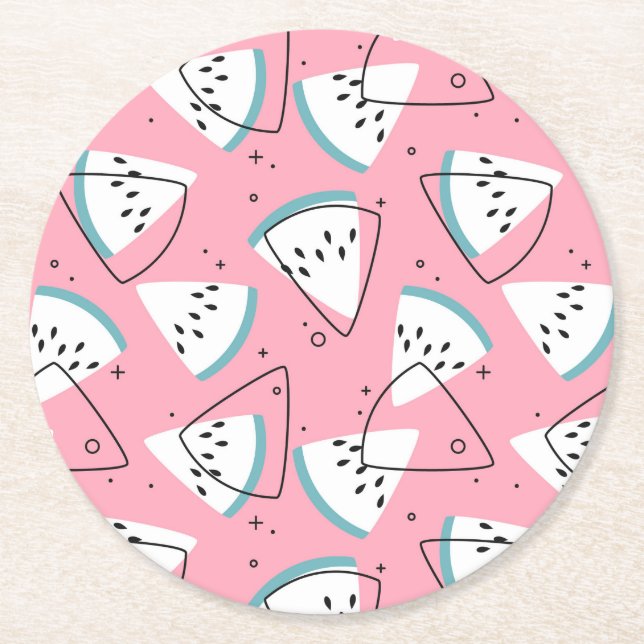Colourful Watercolor Watermelons Round Paper Coaster (Front)