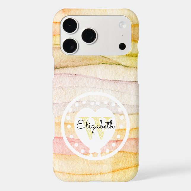 Colourful Watercolor Waves Monogram White Heart  (Back)
