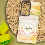 Colourful Watercolor Waves Monogram White Heart  Samsung Galaxy Case<br><div class="desc">This chic phone case features a watercolor wave background and white heart and polka dot design with first name and initial letter monogram . Personalize the text fields with a first or last name and initial, remove the text or edit using the design tool to select a font style, size,...</div>