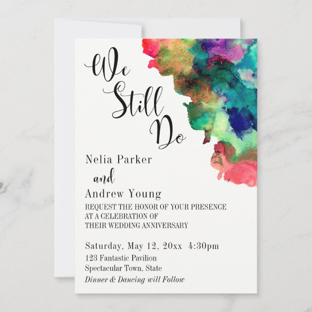 Colourful Watercolor "We Still Do" Vow Renewal Invitation (Front)