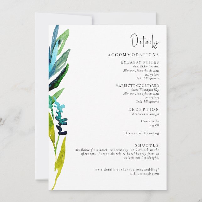 Colourful Watercolor Wedding Details Enclosure Invitation (Front)