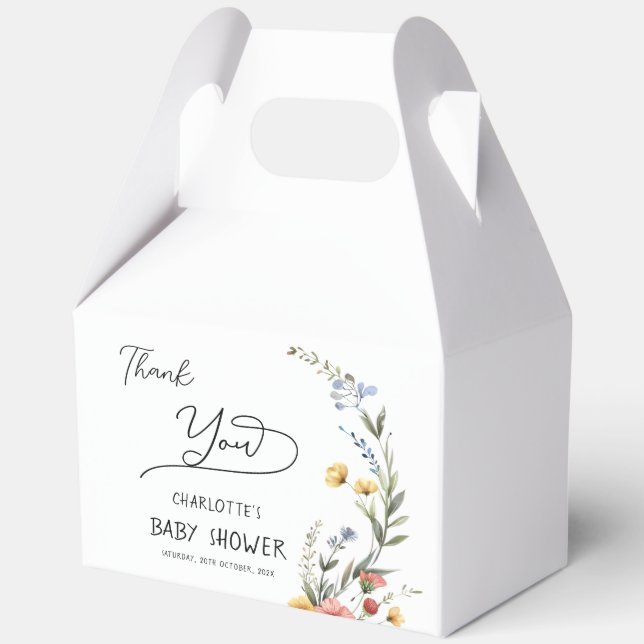Colourful Watercolor Wildflower Baby Shower Favor Box (Front)