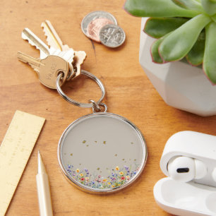 Colourful Watercolor Wildflower & Butterfly Keychain