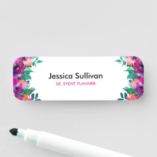 Colourful Watercolor Wildflower Classic Name Tag