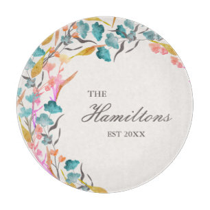 Colourful Watercolor Wildflower Established Cutting Board