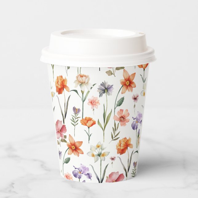 Colourful Watercolor Wildflower Floral Pattern Paper Cups (Front)