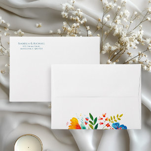 Colourful Watercolor Wildflower Floral Wedding Envelope