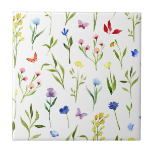 Colourful Watercolor Wildflower Tile
