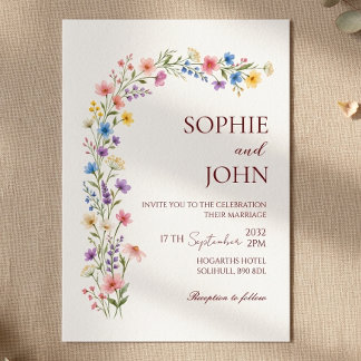 Colourful Watercolor Wildflower Wedding Invitation