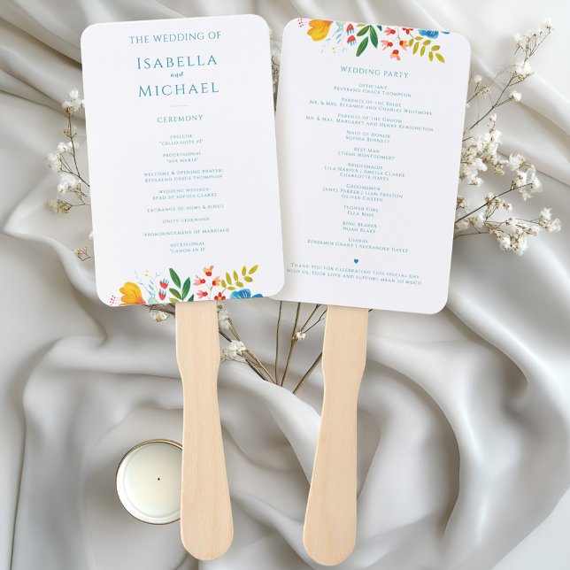 Colourful Watercolor Wildflower Wedding Program Hand Fan (Creator Uploaded)