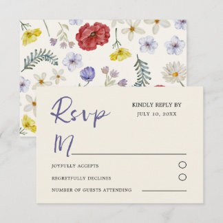 Colourful Watercolor Wildflower Wedding RSVP Card