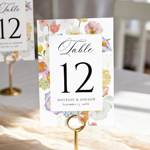 Colourful Watercolor Wildflower Wedding Table Number