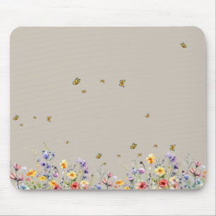 Colourful Watercolor Wildflower with Butterfly Mouse Pad