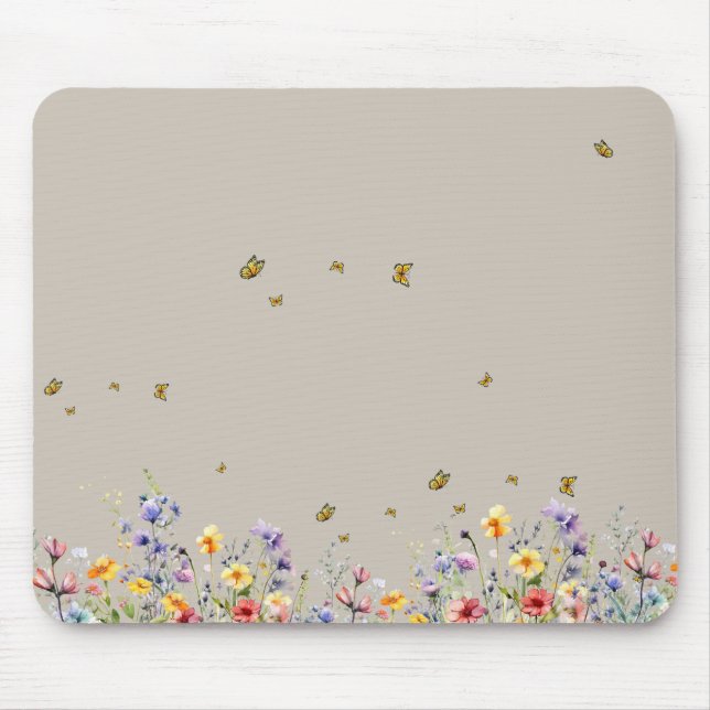 Colourful Watercolor Wildflower with Butterfly Mouse Pad (Front)