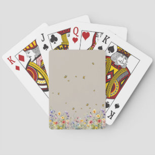 Colourful Watercolor Wildflower with Butterfly Playing Cards