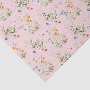 Colourful Watercolor Wildflowers 1600s Art Pink Tissue Paper