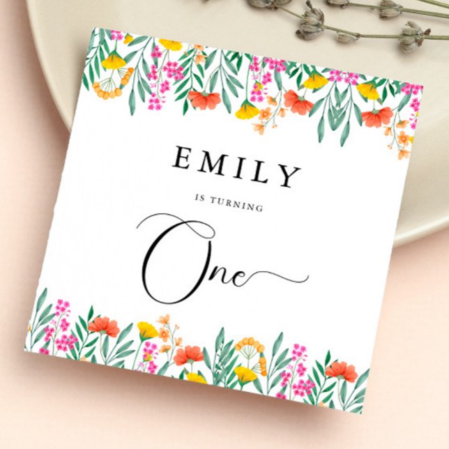 Colourful Watercolor Wildflowers 1st Birthday Part Napkin (Creator Uploaded)