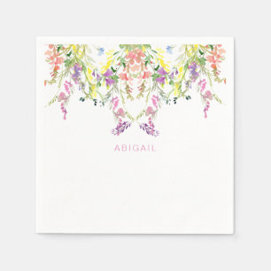 Colourful Watercolor Wildflowers Custom Name  Napkin