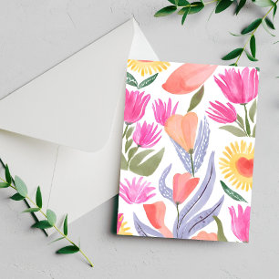 Colourful Watercolor Wildflowers Hand Painted Card
