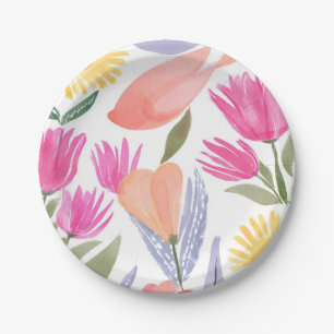 Colourful Watercolor Wildflowers   Hand Painted Paper Plate