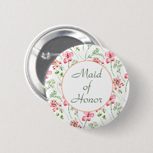 Colourful Watercolor Wildflowers Maid of Honour 2 Inch Round Button