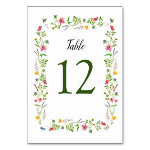 Colourful watercolor Wildflowers Table Numbers