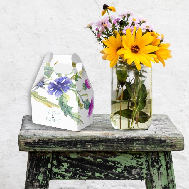 Colourful watercolor wildflowers wedding favor box (Creator Uploaded)