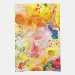 Colourful Watercolor Yellow Splotches Abstract Art Kitchen Towel