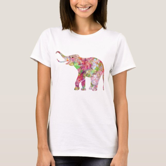 Colourful Watercolors Floral Elephant T-Shirt (Front)