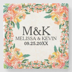 Colourful Watercolors Floral Frame Stone Coaster