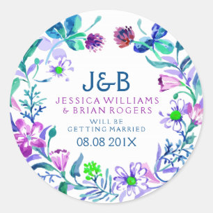 Colourful Watercolors Floral Wreath Classic Round Sticker
