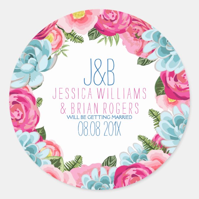 Colourful Watercolors Floral Wreath Frame Classic Round Sticker (Front)