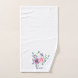 Colourful Watercolors Flowers Bouquet Monogram Bath Towel Set