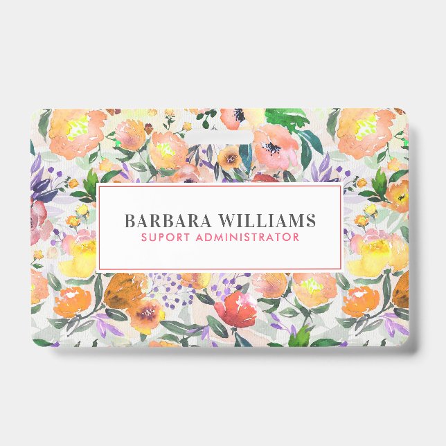 Colourful Watercolors Flowers Pattern Badge (Front)