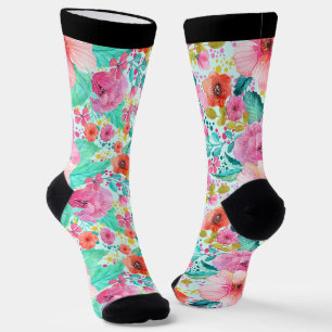 Colourful watercolors flowers pattern socks