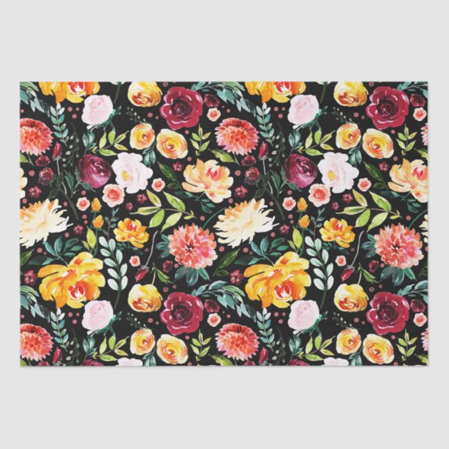 Colourful watercolors garden flowers pattern tissue paper (Front)