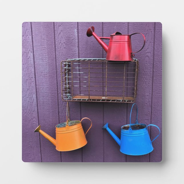 Colourful Watering Cans Plaque (Front)