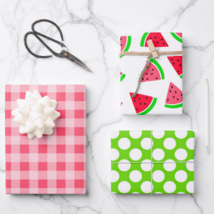 Colourful Watermelon Dots and Gingham Wrapping Paper Sheet