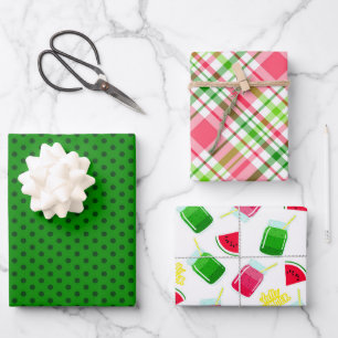 Colourful Watermelon Dots and Plaid Wrapping Paper Sheet