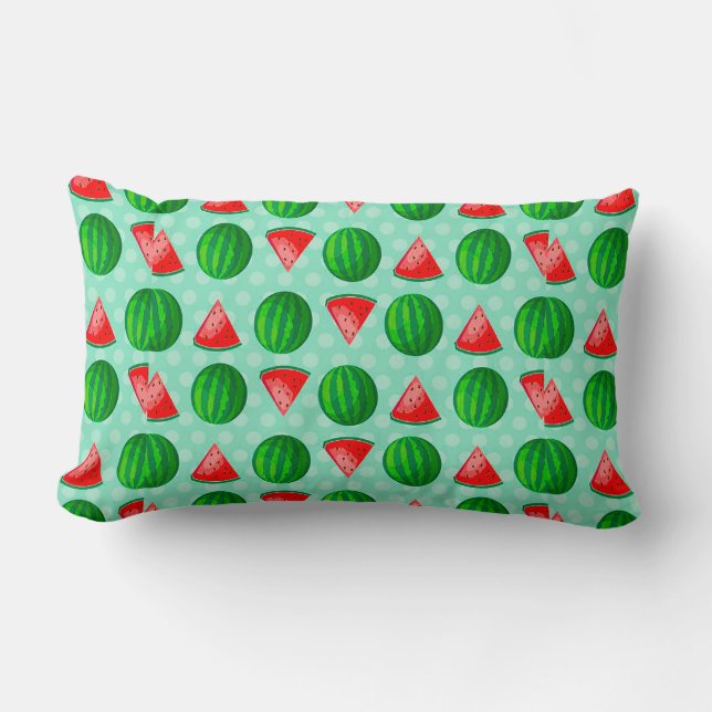 Colourful Watermelon Pattern Featuring Slices Lumbar Pillow (Front)