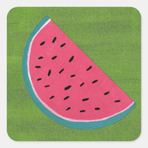 Colourful Watermelon Slice on Green Square Sticker