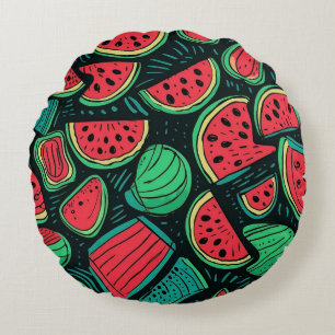 Colourful Watermelon Slice Seamless Pattern Round Pillow