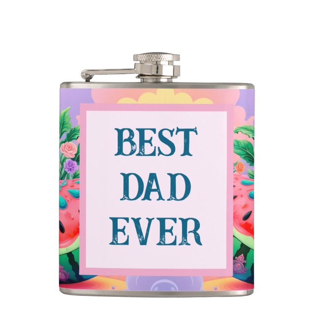 Colourful watermelon with Best Dad Ever Hip Flask (Front)
