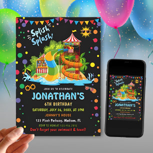 Colourful Waterslide Birthday   Splash Party  Invitation
